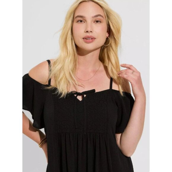 Torrid NWT Mini Gauze Cold Shoulder Trapeze Dress Black  Size L (0) - Picture 4 of 16